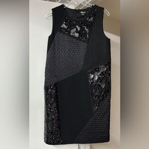 DKNY Black Quilted Textured Embroidered &  Beaded Sleeveless Dress